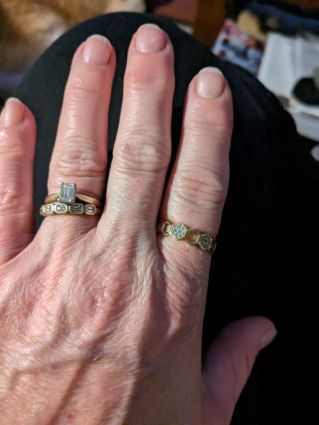 Customer photo review of Gold & Crystal Honeycomb Ring