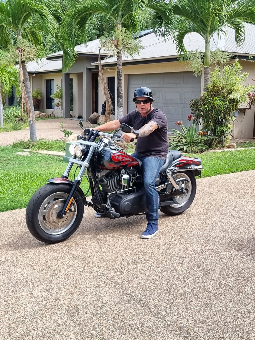 Customer photo review of Mayan Style Half Helmet - Gloss Black