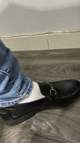 Customer photo review of Penny Loafer Horsebit Silver Buckle - Black Leather (Crepe Sole)