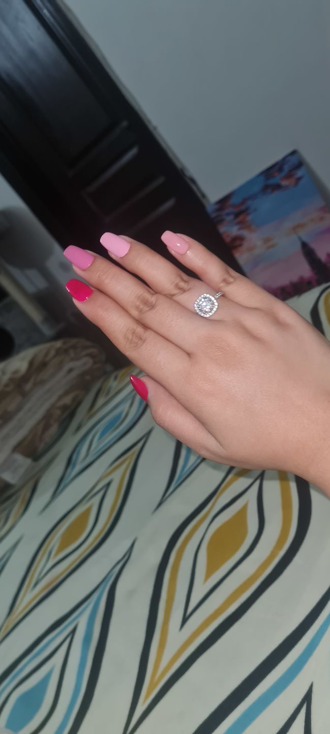 Customer photo review of Volt Cushion Halo Moissanite Ring