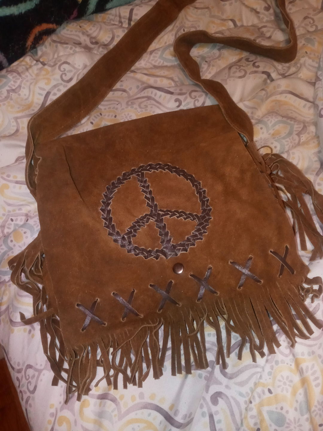 Customer photo review of Peace Fringe Leather Shoulder Bag