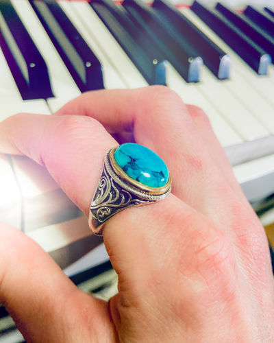 Customer photo review of Turquoise Swirls Ring for Men Sterling Silver
