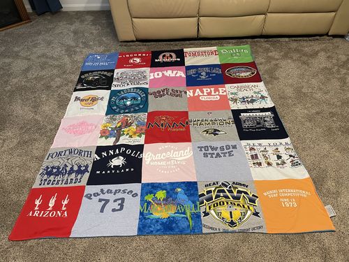 T-shirt quilt from towson university, graceland university by Linda from MD