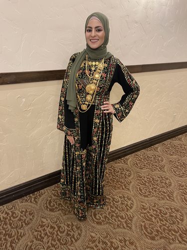 Customer photo review of Black/Olive Green Flowers Full Embroidered Thobe