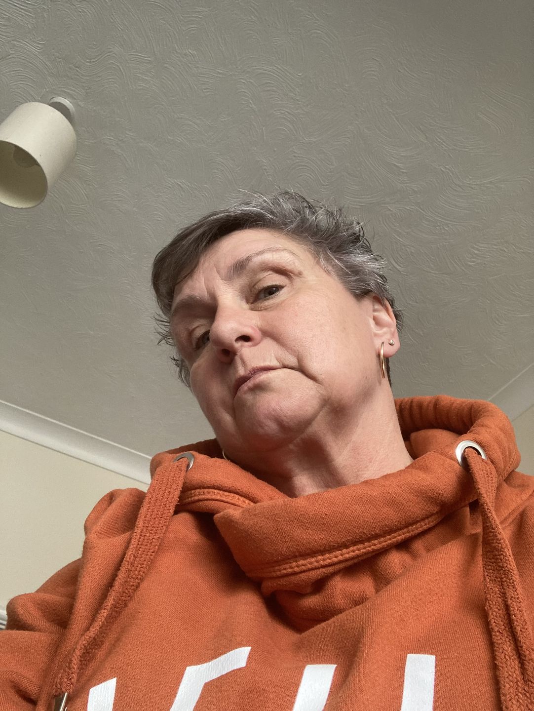 Customer photo review of New: Rust Hello Cowl Neck Hoodie