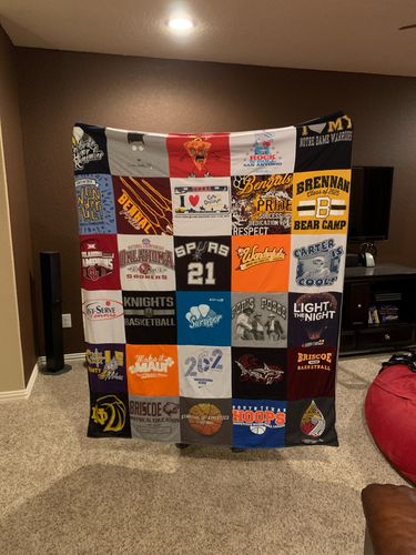 T-shirt quilt featuring spurs by Dion from TX