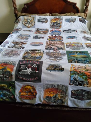 T-shirt quilt with motorcycling, biking events themes by PATRICIA from FL
