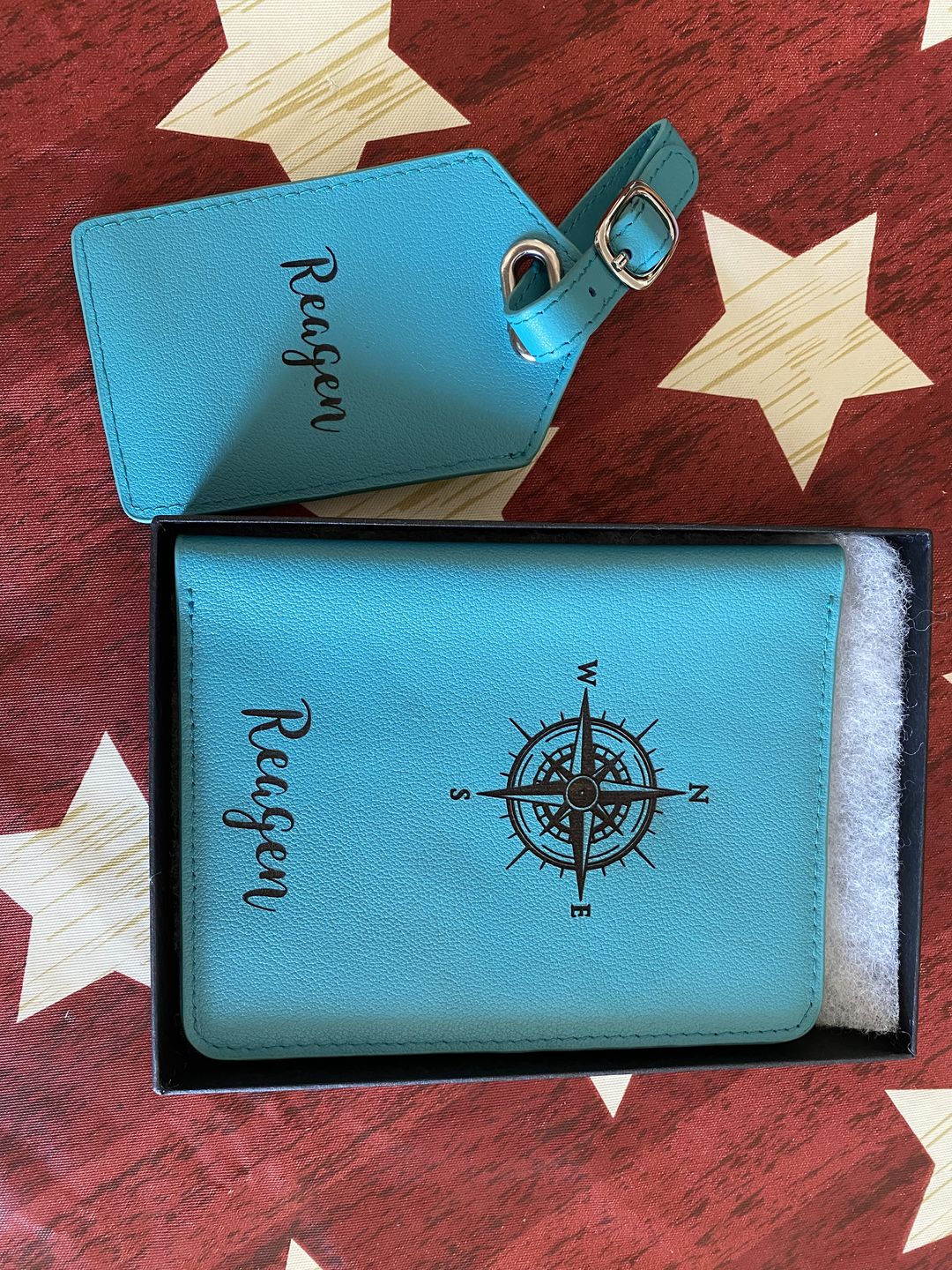 Customer photo review of Personalized Leather Passport Holder and Luggage Tag Set