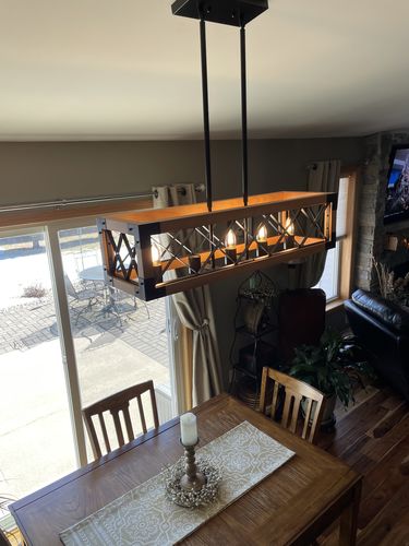 Customer photo review of Farmhouse Wood Rectangle Linear Chandelier