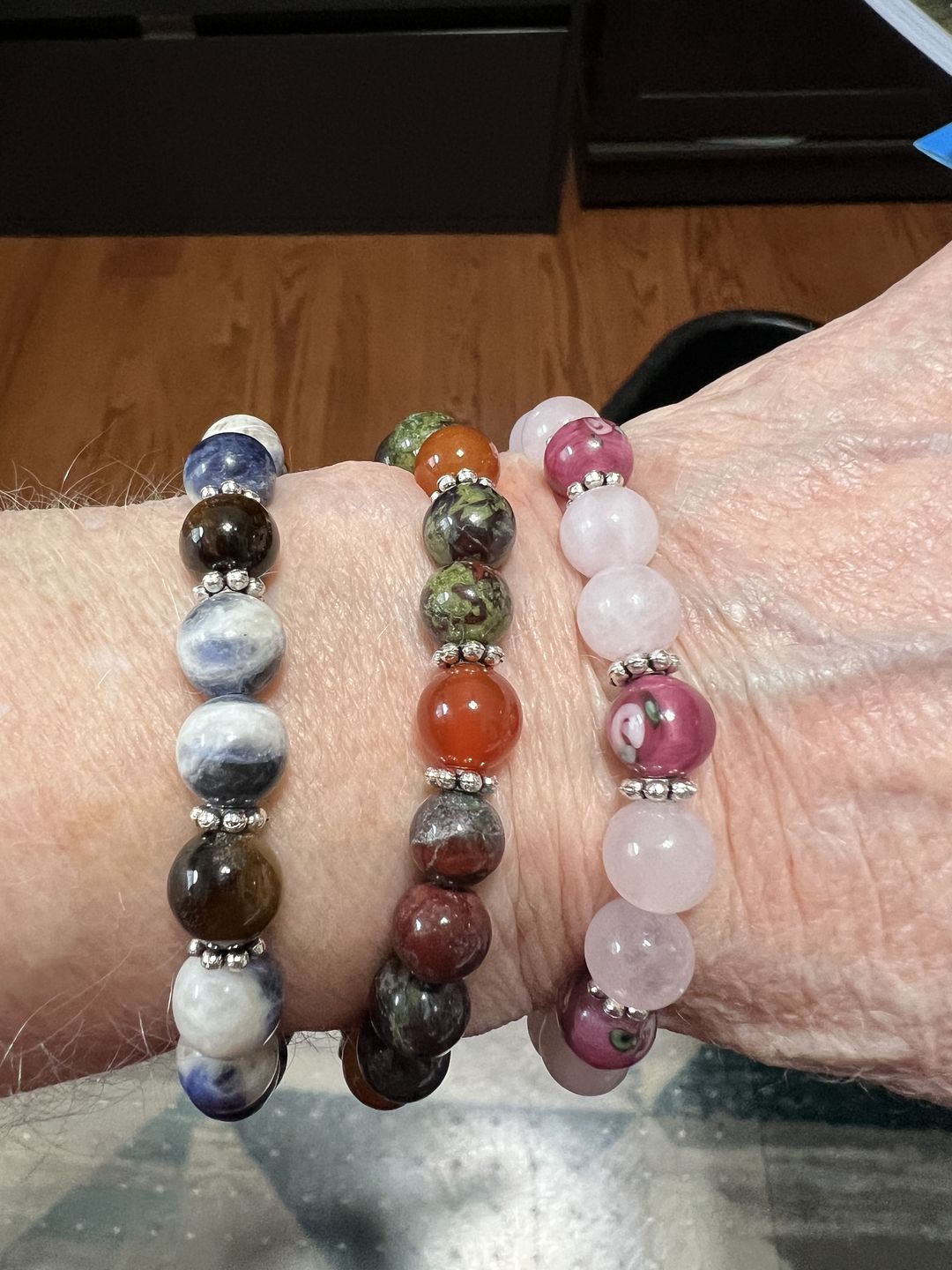 Customer photo review of Tiger Eye and Sodalite Healing Bracelet with Cremation Ashes