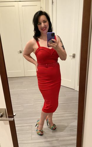 Customer photo review of PRE-ORDER - Maneater Wiggle Dress in Red - Vixen by Micheline Pitt
