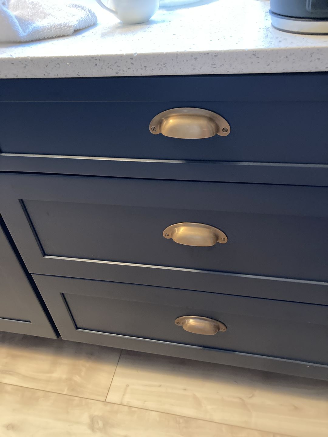 Customer photo review of Classic Satin Aged Brass Cupboard Handles