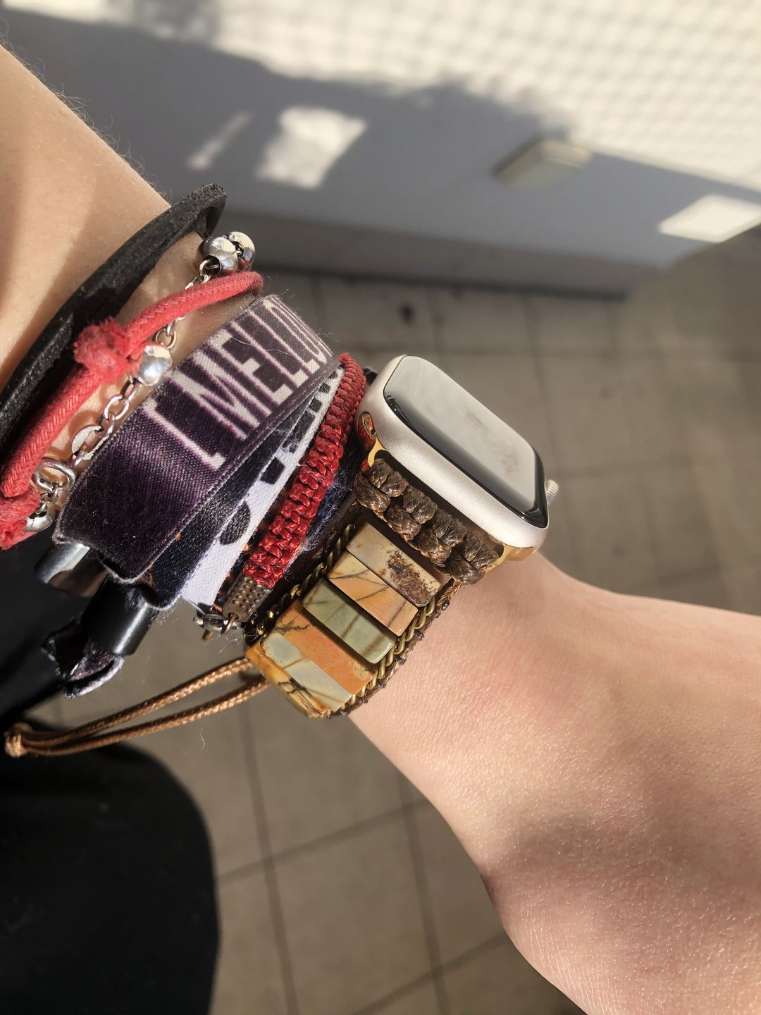 Customer photo review of Delicate Picasso Jasper Apple Watch Strap