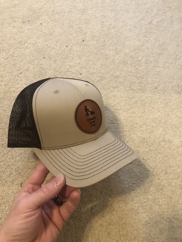 Customer photo review of Custom Leather Patch Trucker Hat - Richardson 112