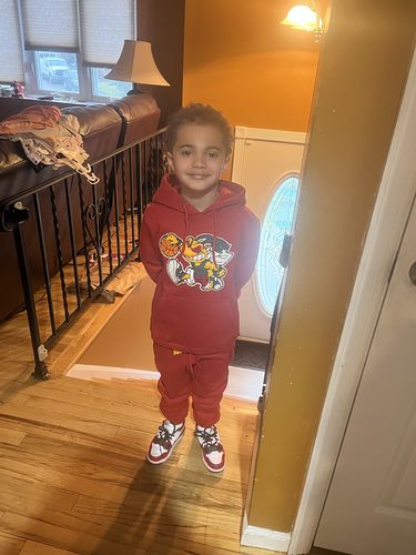 Customer photo review of Kids Rawballer Chenille Hoodie and Jogger Set
