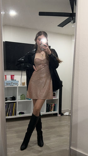 Customer photo review of Low-cut glitter cami dress