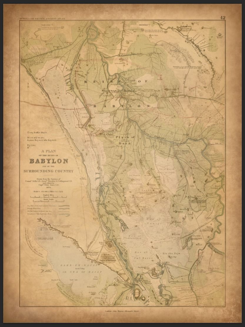 Customer photo review of Old Map of the Ancient City of Babylon in 1874 by William Smith - Iraq, Babylonian Empire, Euphrates River, Hillah