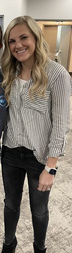 Customer photo review of Striped Roll Up Sleeve Button Down Blouse Shirts