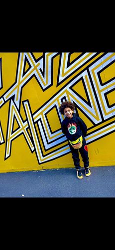 Customer photo review of Kids Burning Earth Chenille Hoodie and Jogger Set