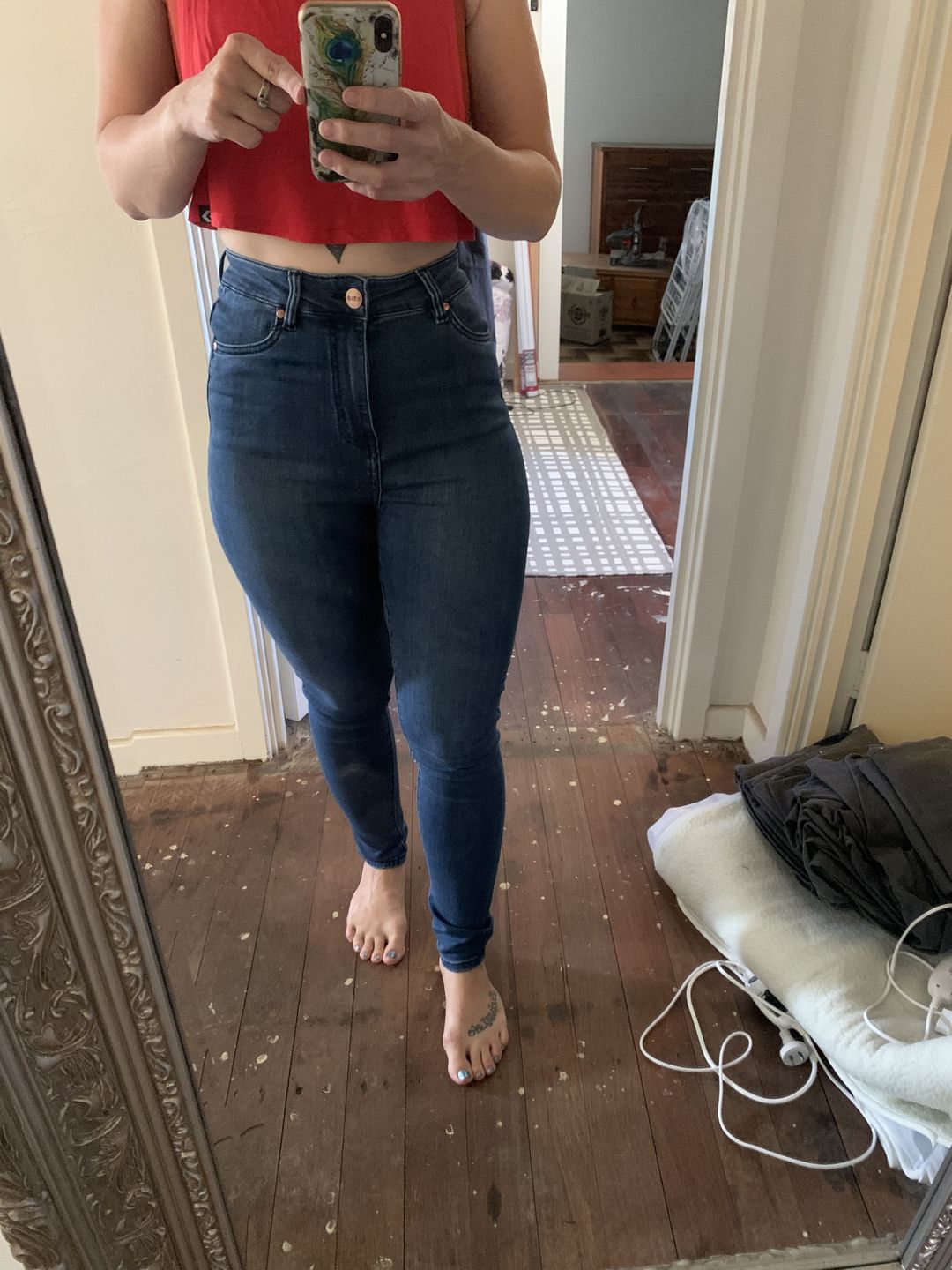 Customer photo review of Impact High Waisted Skinny Jeans - Indigo