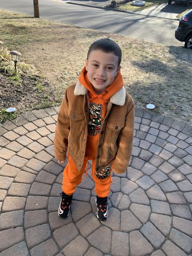 Customer photo review of Money Teddy RAW Drip Orange Chenille Hoodie and Jogger Set