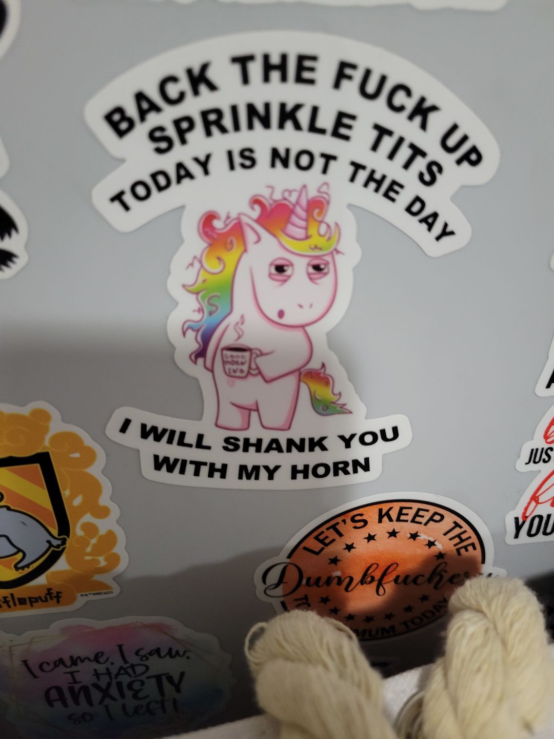 Customer photo review of Vulgar Unicorn Sticker