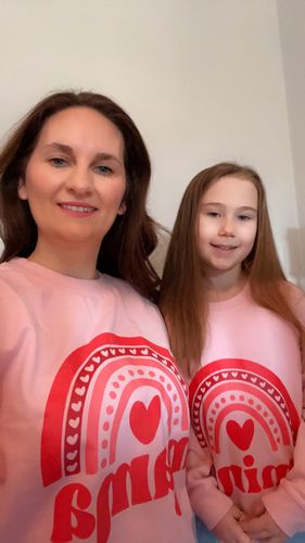 Customer photo review of Mama & Mini Valentines Rainbow Matching Pink Sweatshirts