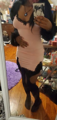 Customer photo review of Levia Black Lace Patch Bodycon Dress