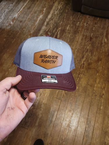 Customer photo review of Custom Leather Patch Trucker Hat - Richardson 112