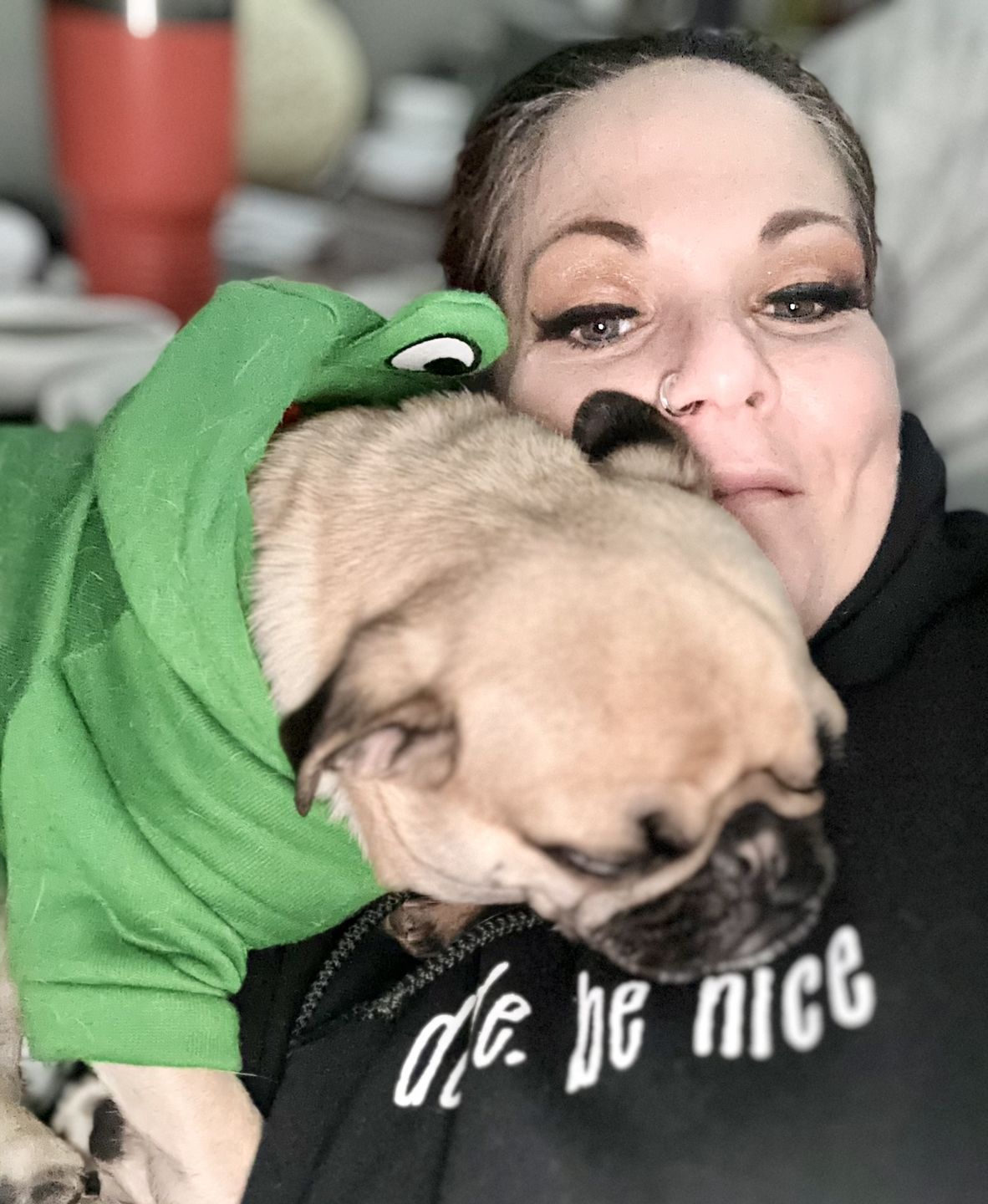 Customer photo review of dude. be nice Hoodie (Mint & Chip Collection)