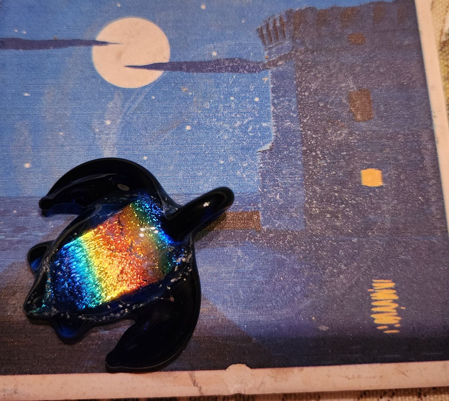 Customer photo review of Dichroic Turtle Pendant with Infused Cremation Ashes
