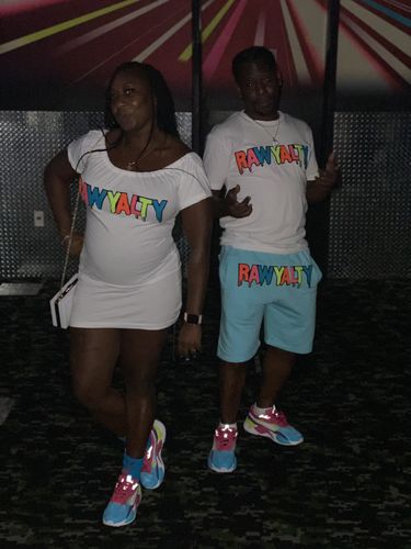 Customer photo review of Men RAW Drip Baby Blue Chenille Crew Neck and Cotton Shorts Set - White Tees / Carolina Blue Shorts
