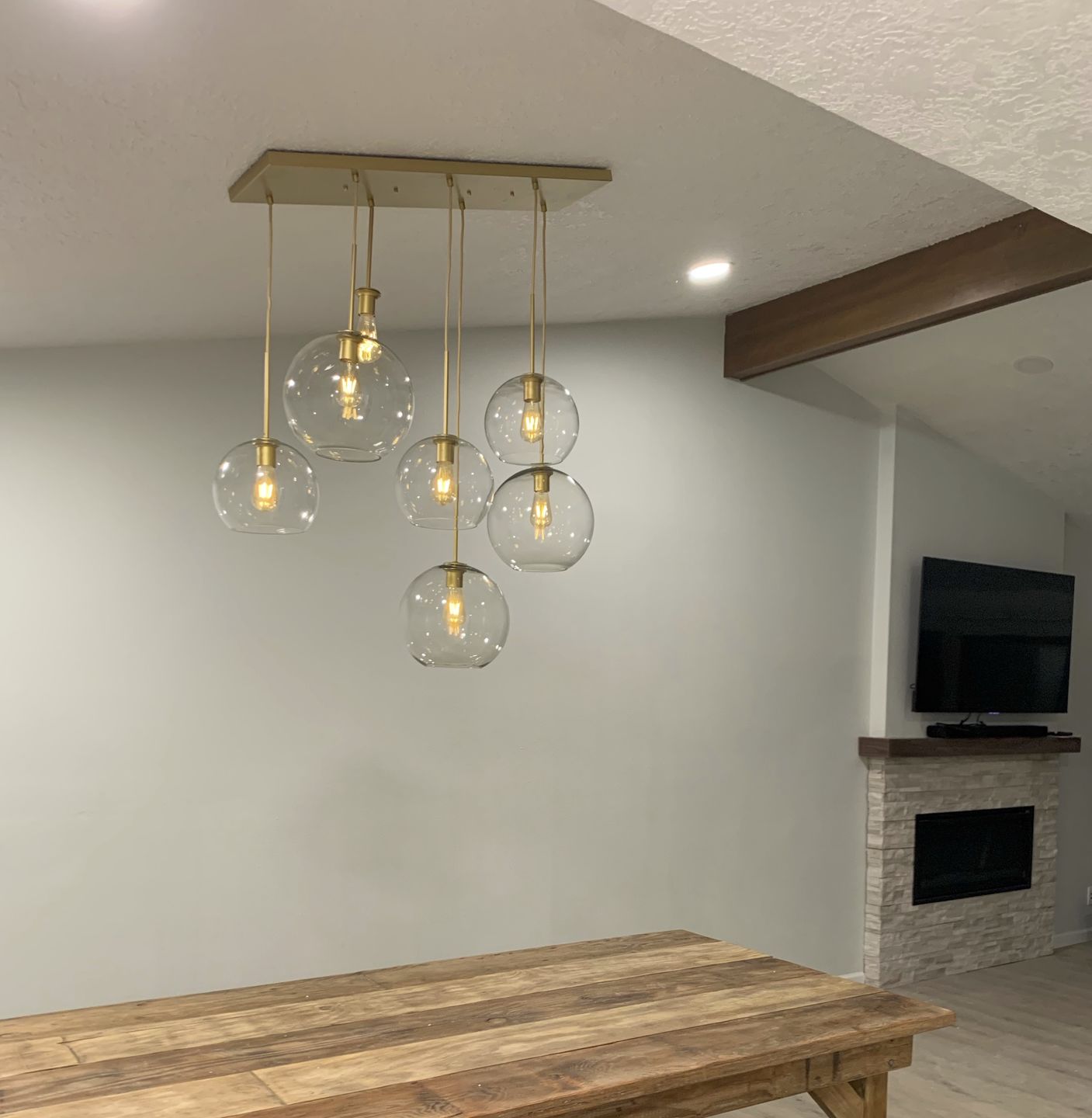 Customer photo review of Modern 7-Light Sculptural Glass Globe Pendant Chandelier