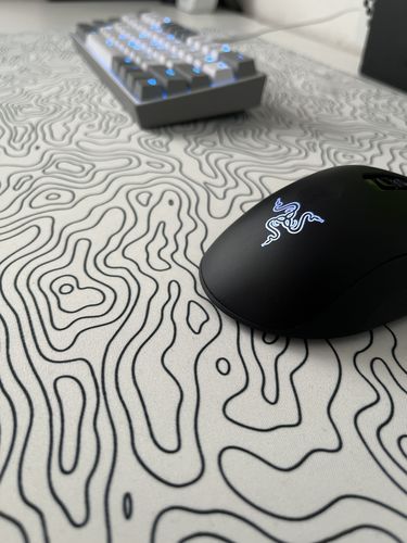 Customer photo review of Mountain White | Deskmat