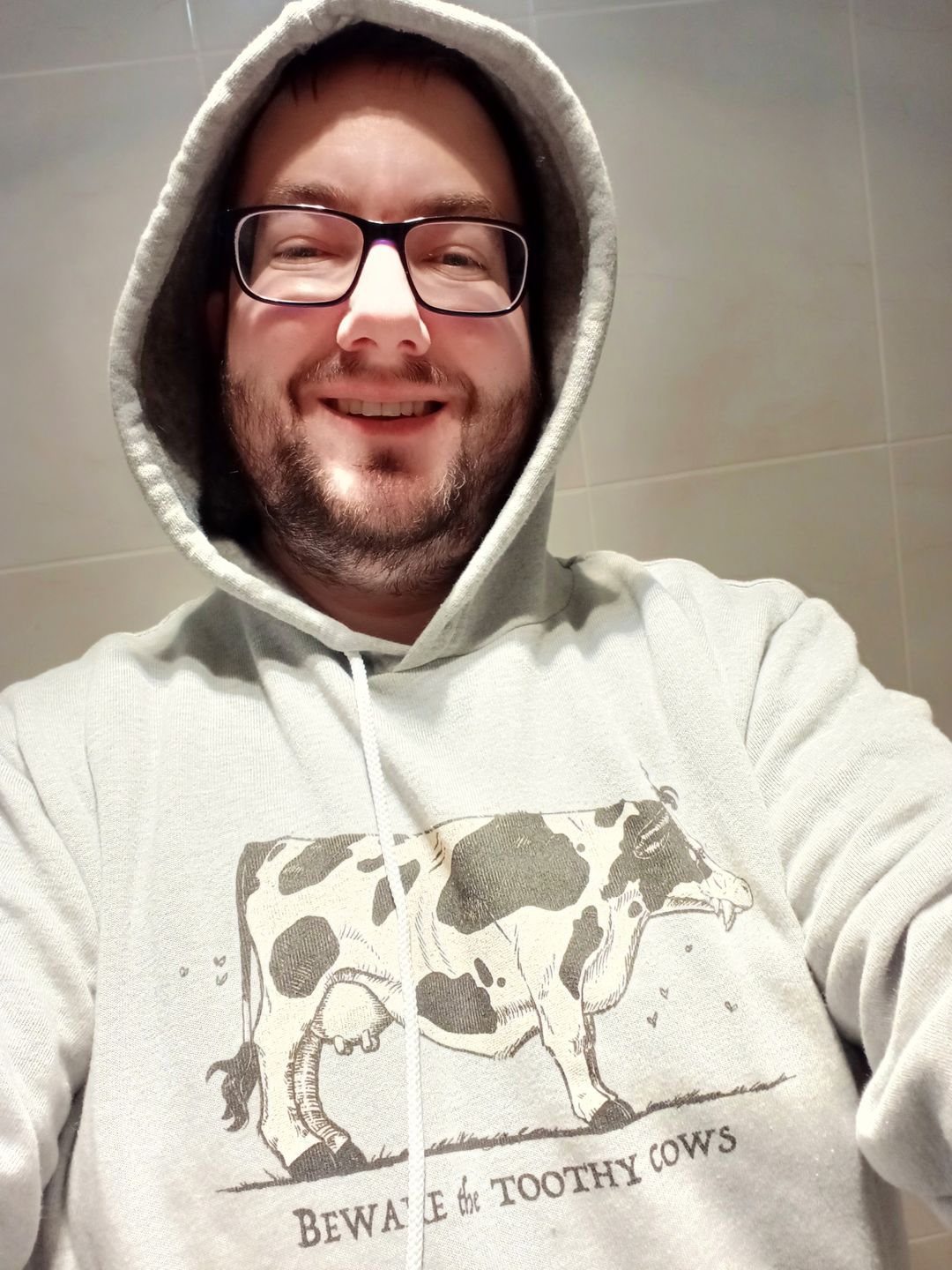 Customer photo review of Toothy Cow Hoodie