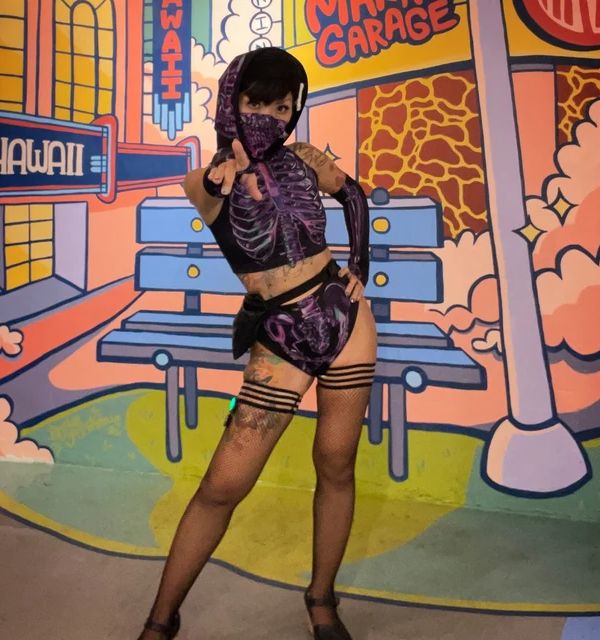 Customer photo review of Purple Skeleton Booty Shorts Set