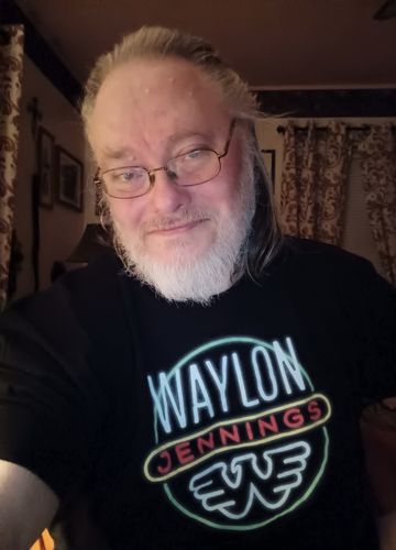 Customer photo review of Waylon Jennings Neon Light Nights Mens Tee Shirt