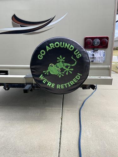 Customer photo review of Custom Spare Tire Cover for Jeep, RV, Bronco Camper, Trailer, & More