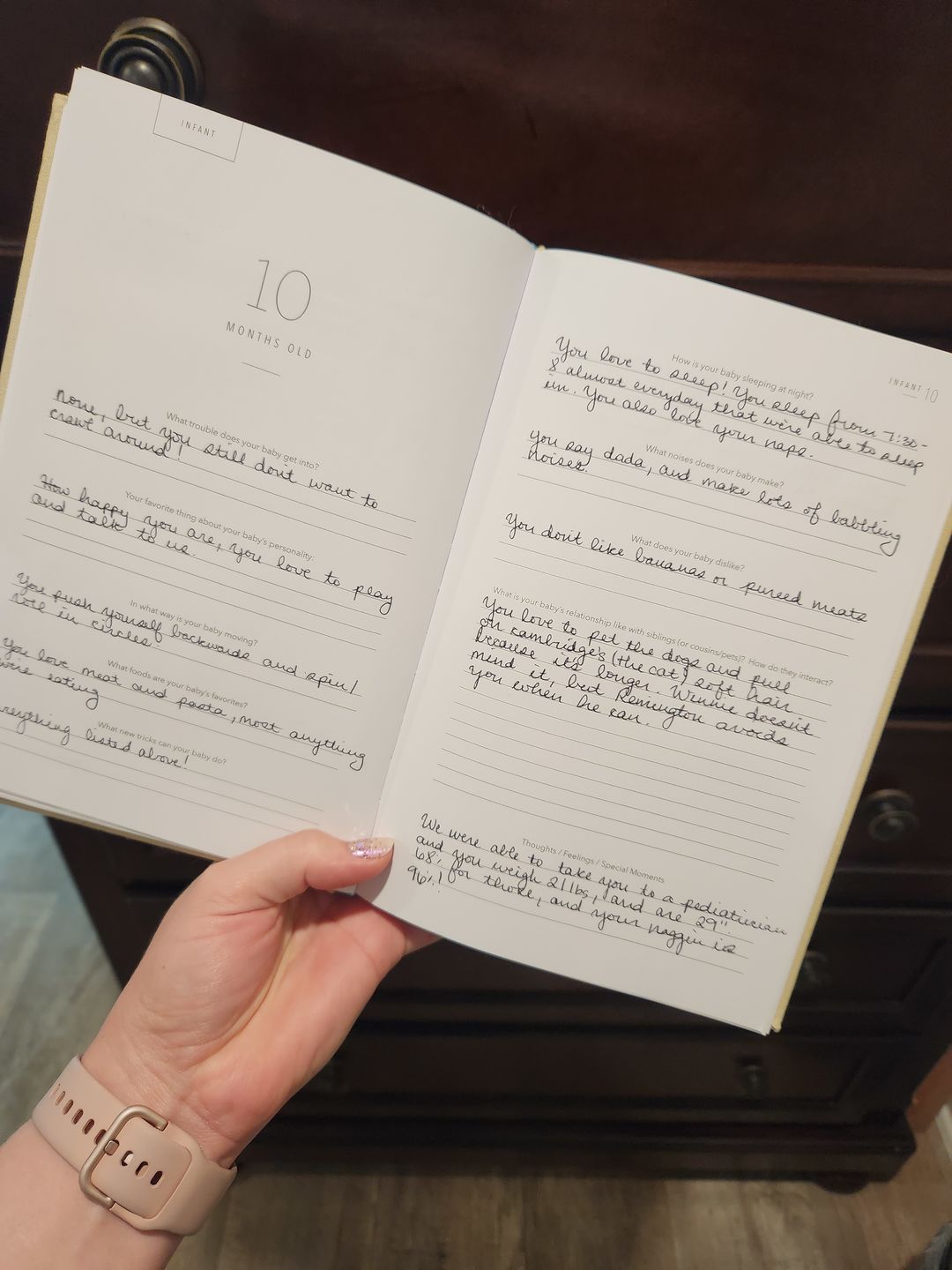 Customer photo review of Postpartum Powdered Lilac Leatherette +Childhood History Journal -Sand