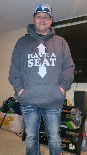 Customer photo review of Have A Seat Hoodie