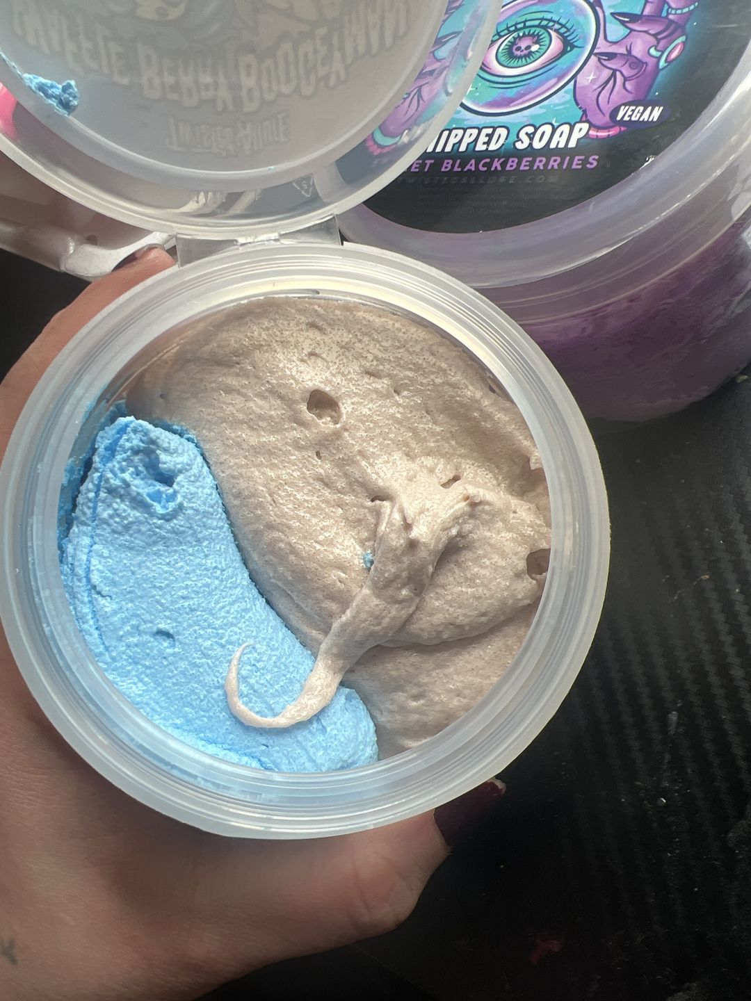 Customer photo review of Waffle Berry Boogeyman Split Scrub (Blueberry Cheesecake Ice Cream & Waffle Cone)
