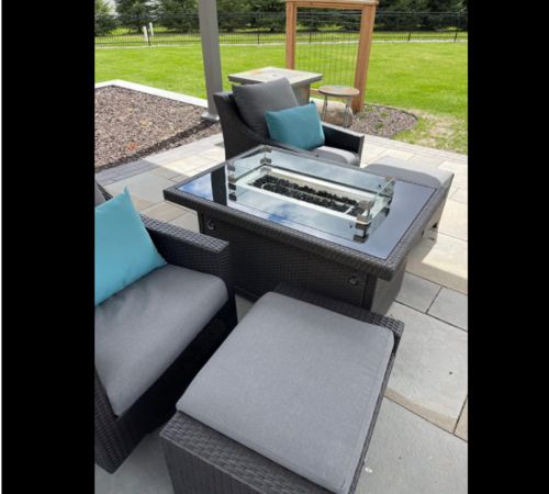 Customer photo review of 44" Propane Gas Fire Pit Table 50000 BTU Auto-Ignition with Windguard, Aluminium Tabletop, Black
