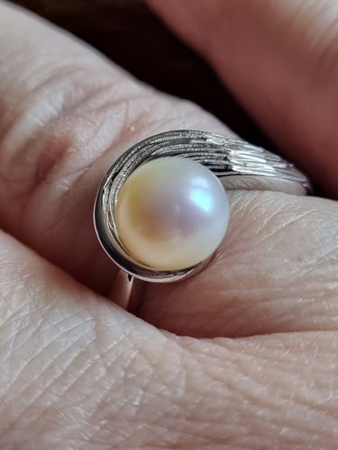Customer photo review of Ocean Wave Ring with White Freshwater Pearl