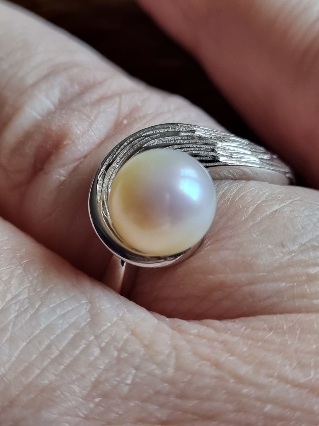 Customer photo review of Ocean Wave Ring with White Freshwater Pearl