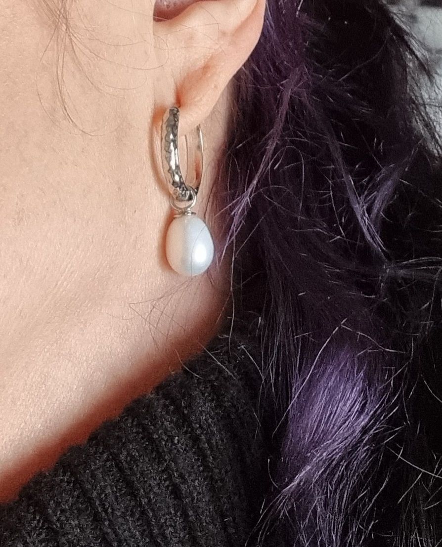 Customer photo review of Grecian Pearl Drop Earrings