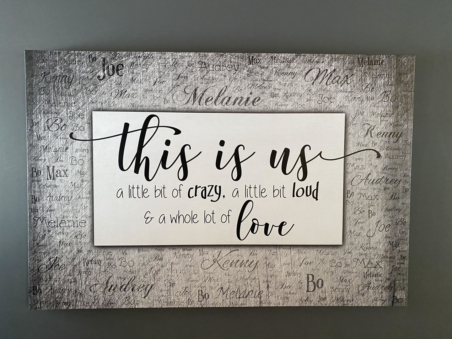 Customer photo review of Personalized "This Is Us" With Names on Background Premium Canvas
