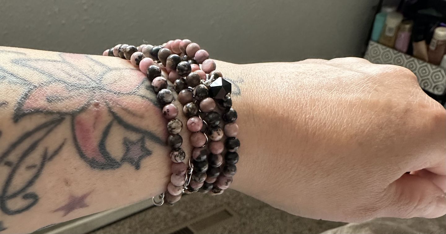 Customer photo review of Rhodonite Wrap Bracelet for Emotional Balance