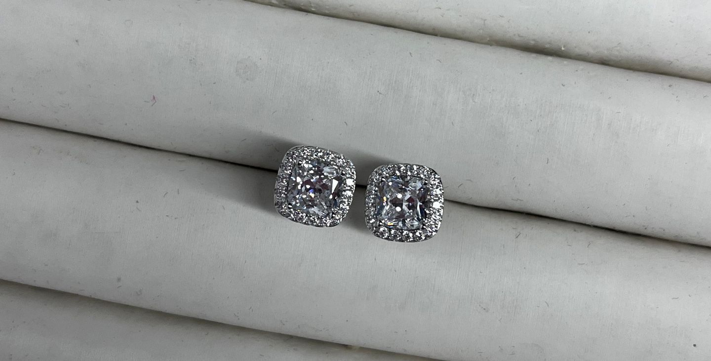 Customer photo review of Louily Stunning Halo Cushion Cut Women's Earrings In Sterling Silver