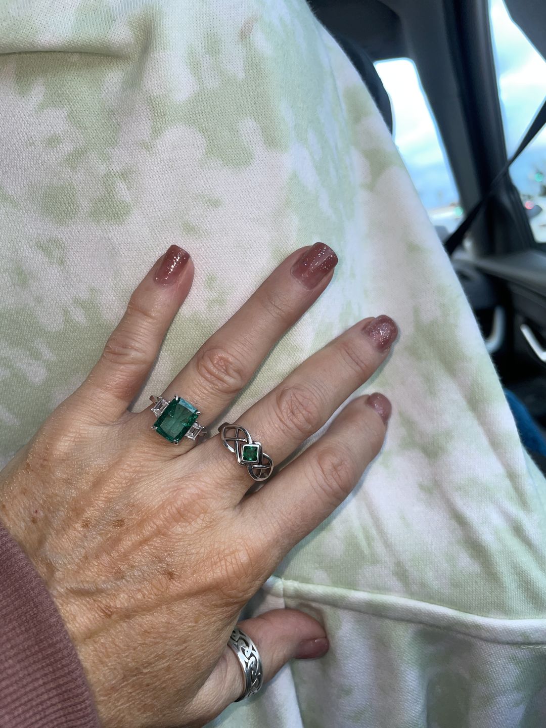 Customer photo review of S925 Paraiba Tourmaline 5 Ct Radiant Cut Three Stone Engagement Ring