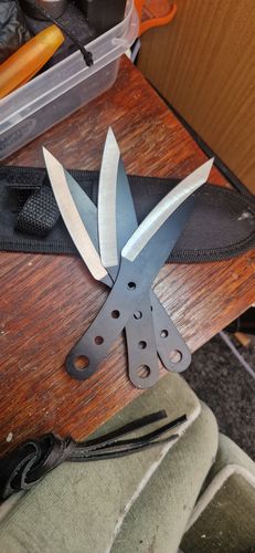 Customer photo review of Throwing Knives Triple Set